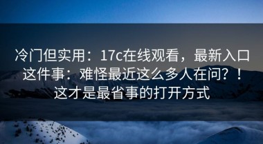 冷门但实用：17c在线观看，最新入口这件事：难怪最近这么多人在问？！这才是最省事的打开方式