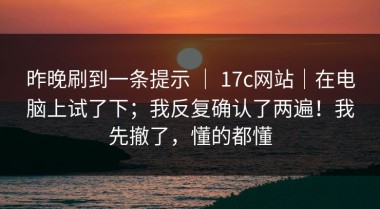 昨晚刷到一条提示 ｜ 17c网站｜在电脑上试了下；我反复确认了两遍！我先撤了，懂的都懂