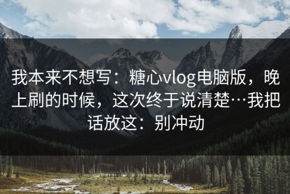 我本来不想写：糖心vlog电脑版，晚上刷的时候，这次终于说清楚…我把话放这：别冲动
